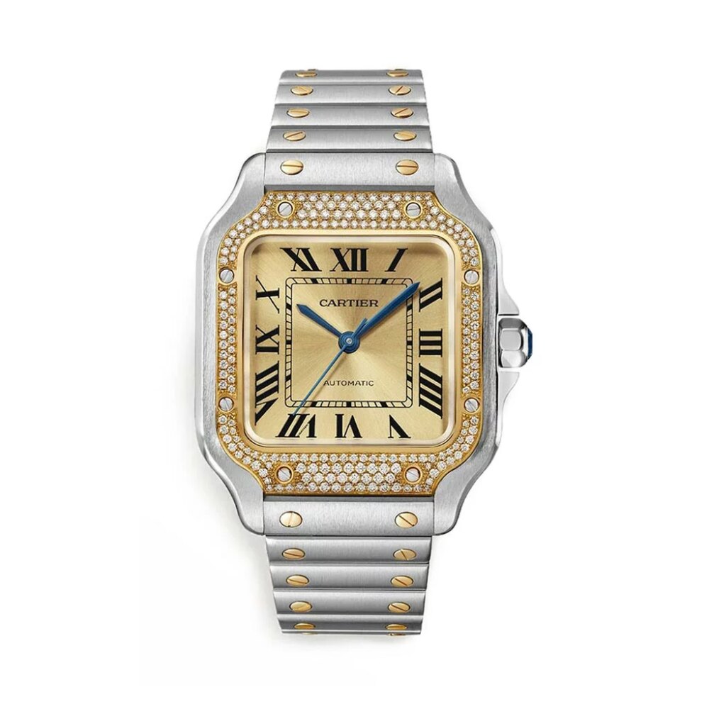 CRW3Sa0007 – Santos De Cartier Watch – Medium 18k Yellow Gold Steel Watch