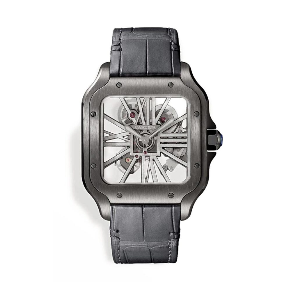 CRWHSA0009 – Santos De Cartier Watch – Large Hand-Wound Steel ADLC Leather Watch