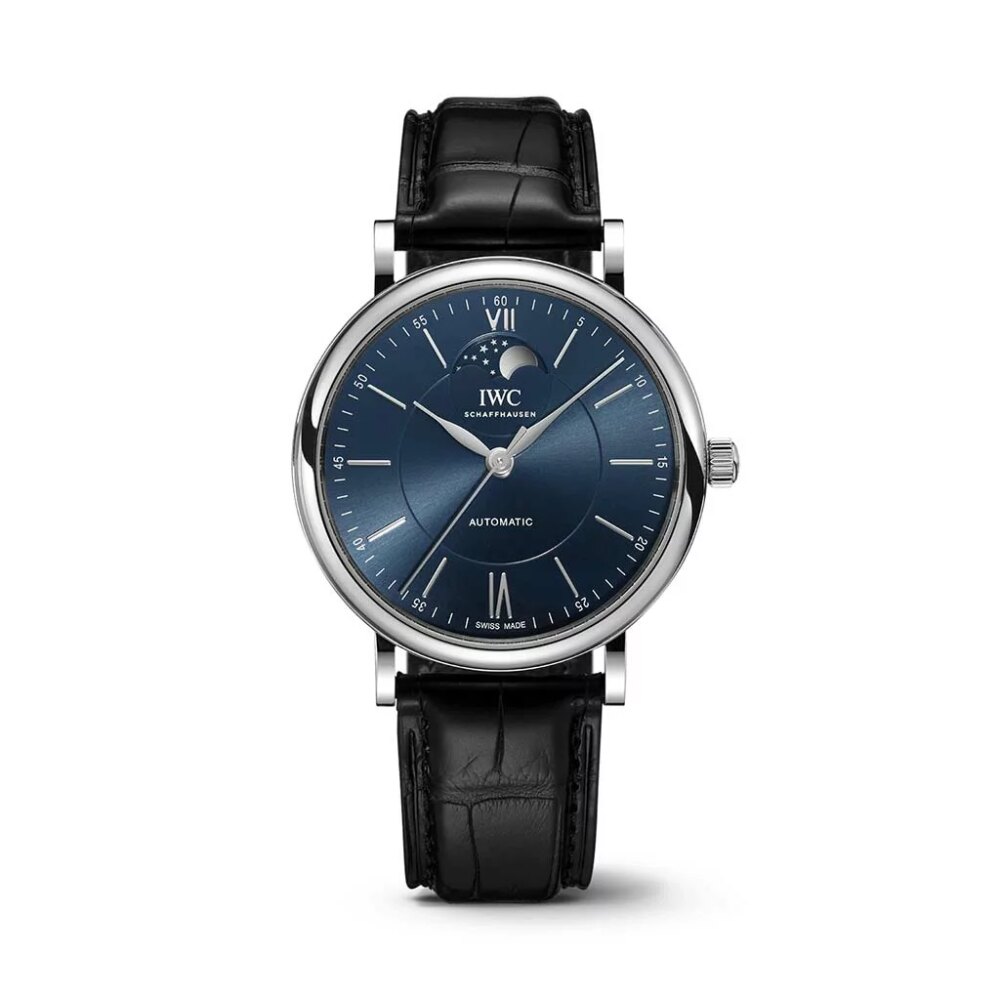 Portofino Automatic Moon Phase on Black Alligator Strap Watch