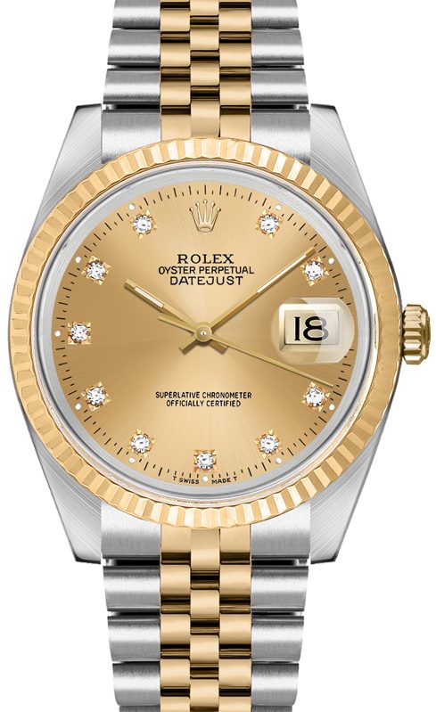 Rolex Datejust 36 Champagne Diamond Dial Unisex Watch 16233