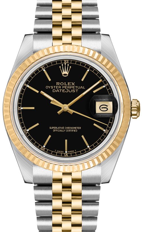 Rolex Datejust 36 Black Dial 18k Yellow Gold & Steel Watch 16233